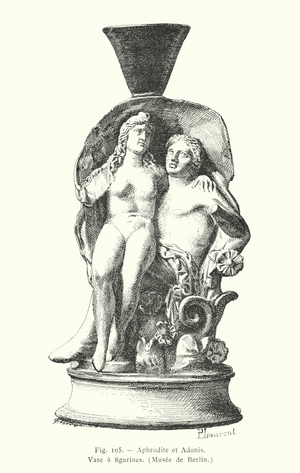 Aphrodite and Adonis, ancient Greek vase (litho)