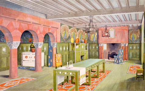 Dining room, print made by Emil Hochdanz, c.1901 (colour litho) 