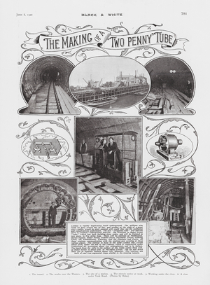 The making of the two-penny tube (b/w photo)