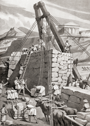 The rebuilding of the Long Walls by the Athenians in 393 BC, from Hutchinson's History of the Nations, pub. 1915