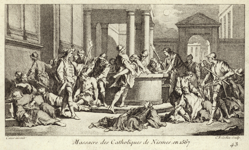 Massacre of the Catholics of Nimes during the French Wars of Religion, 1567 (engraving)