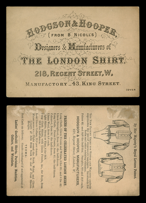 Trade card for Hodgson & Hooper, designers and manufacturers of the London Shirt (litho)