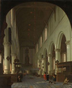 Interior of the Oude Kerk in Delft from the Choir toward the Portal, 1660-1690 (oil on canvas)