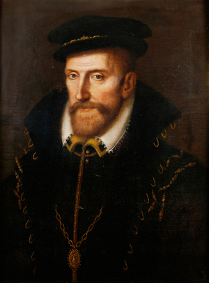 Admiral Gaspard de Coligny, French Calvinist, statesman, and officer, assassinated during Saint Bartholomew's night … (oil on oakwood)