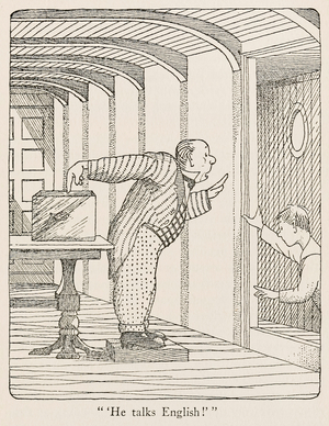 "He talks English!" illustration from The Voyages of Doctor Dolittle, 1922