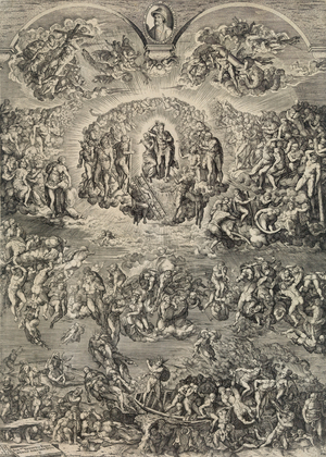 Last Judgment, engraved by Martino Rota, published by Luca Guarinoni, 1569 (engraving on laid paper)