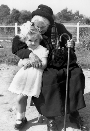 Hundred-Year-Old Woman With Grand-Daugther Separated By Five Generations 1959 (b/w photo)