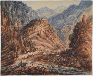 Fort of Ali Musjeed, Khyber Pass Camp of the 4th Brigade of Major General Pollocks Force, April 1842 (w/c)