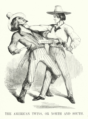 Punch cartoon: The American Twins, or North and South (engraving)