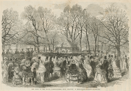 The band of the Royal Horse Guards Blue playing at Kensington Gardens (engraving)