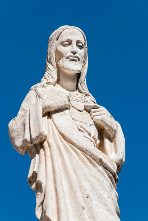 White Statue of Jesus Christ outside the Chapel of Virgen de la Pena, Mijas, Andalusia, Spain, Europe, 2014 (photo)