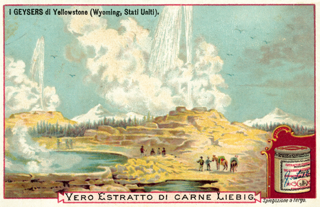 The geysers of Yellowstone National Park, Wyoming, USA (chromolitho)