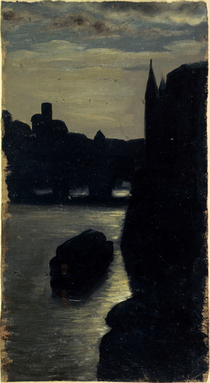Les bords de la Seine, près du palais de justice, night effect, ca. 1870 (oil on canvas)