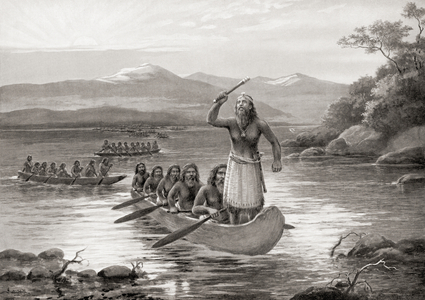 The Ainu or the Aynu crossing over from the Kuril islands to Japan, 19th century, from Hutchinson's History of the Nations, pub.1915