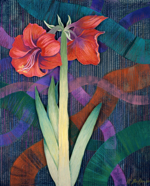 Red, Red Amaryllis 2002 Helene Baker (20th C. American) Mixed media on paper