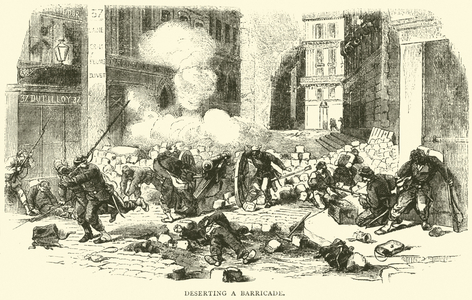 Deserting a barricade, April 1871 (engraving)