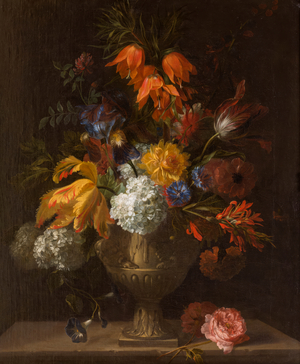 A Still Life of Flowers including Crown Imperial Lilies and Tulips (oil on canvas)