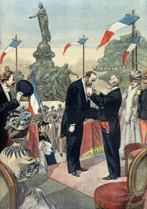 Jules Dalou decore de la legion d'honneur par Emile Loubet, 1899 (Engraving)