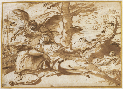 The Angel Appearing to Hagar in the Desert (recto), c.1660 (ink and drawing)