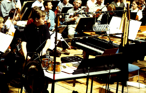 Magnus Lindberg in 2001, rehearsal with Philharmonia Orchestra, Cité de la Musique, Paris, France. Finnish composer and pianist b. 1958