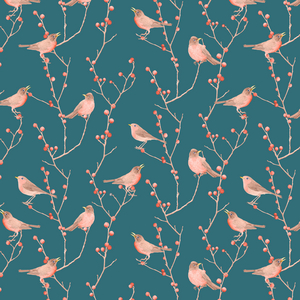 Robin & winterberry pattern, 2021 (graphite pencil & digital)