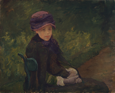 Susan seated outdoors wearing a purple hat, c.1881 (oil on canvas)