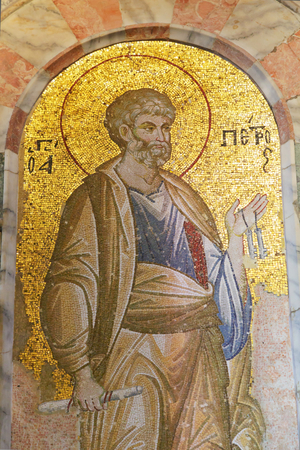 Istanbul, Turkey.  Byzantine Church of St. Saviour in Chora.  Mosaic of St. Peter holding the Keys of Heaven.