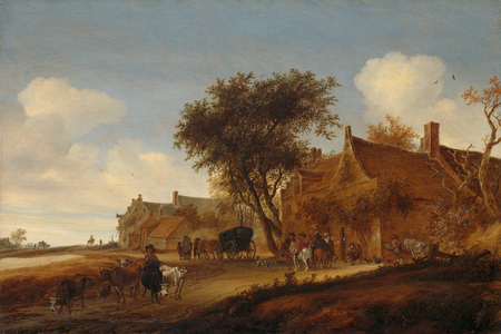 Landscape with Travellers before an Inn, 1655 (oil on panel)