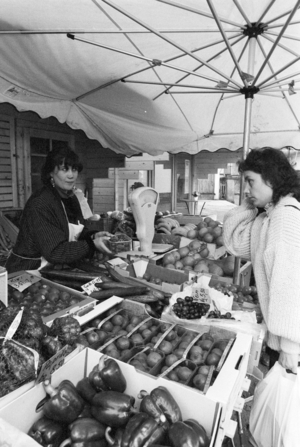 Vegetable sales 02 04 1991, Stollberg Erzgebirge, trade, retail …, 1991 (photo)
