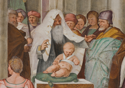 Central Nave, Fifth North Span, Presentation to the Temple, Gian Francesco Bembo, 1515-16, Detail