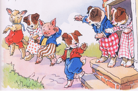 The party came to an end, and they all said goodbye (colour litho)