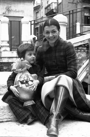 Ballerina Carla Fracci Italy With Son In Venice, Easter Egg, Italy, 1973 (photo)