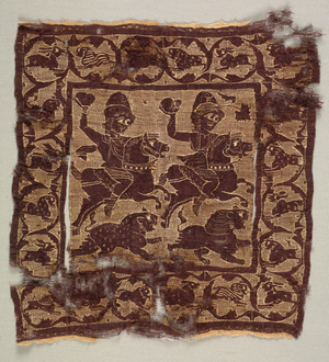 Ornamental square from a tunic (undyed linen & dyed wool)