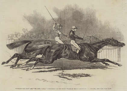 "Pyrrhus the First" and "Sir Tatton Sykes" contending for the Derby Stakes at Epsom (engraving)