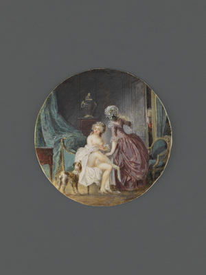 Miniature, The Morning Toilet Interrupted, c.1780 (watercolour and bodycolour on vellum)