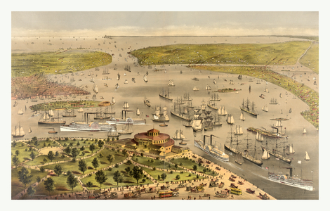 Port of New York, Birds Eye View from the Battery Looking South, Circa 1878, US, USA, America