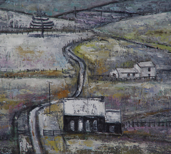Winter Scene with Chapel (detail), (oil on plywood panel)