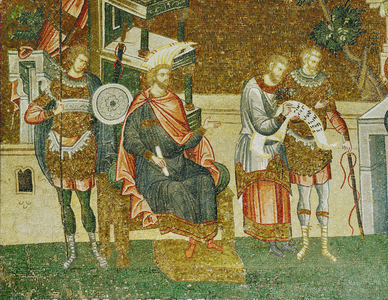 Governor Cyrenus, a guard and the officials reading the roll call for the general census