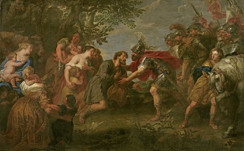 Jacob meets his brother Esau (oil on canvas) 