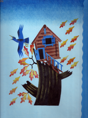 Illustration from 'A Nestling Flew Into the Yard' by Gaida Lagzdyn, 1971 (gouache on paper)
