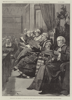 Nominating the Sheriffs of England and Wales before the Chancellor of the Exchequer at the Law Courts (engraving)