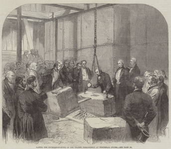 Laying the Foundation-Stone of the Thames Embankment at Whitehall Stairs (engraving)