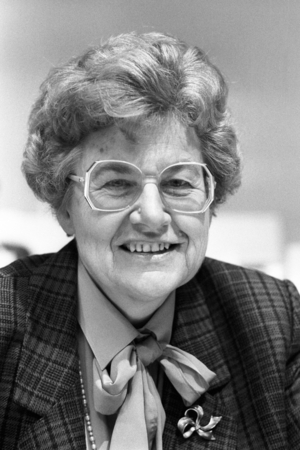 Dorothee Wilms (FRG CDU Minister for Intra-German Relations) during the State Party Congress..., 1990 (photo)