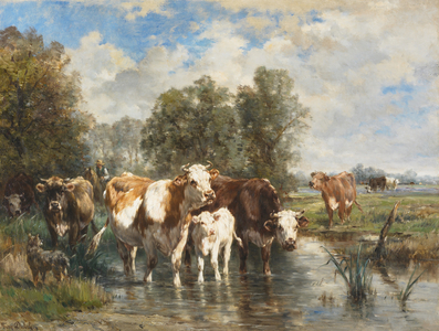 Cattle at the Ford, c.1880-1900 (oil on canvas) 