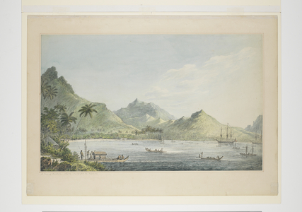 16: A View of Huaheine, from a series of watercolours illustrating Captain Cook's last voyage, c.1773-84 (w/c on paper)