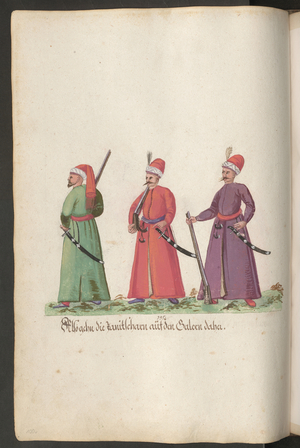 Three janissaries with rifles and sabres