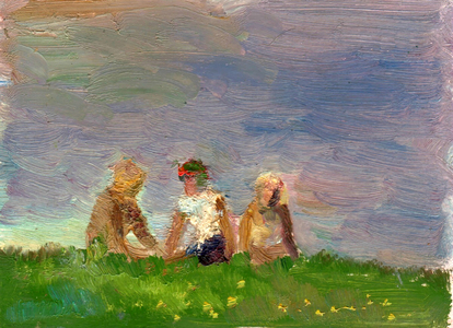Children on the Meadow, 1958 (oil on card)