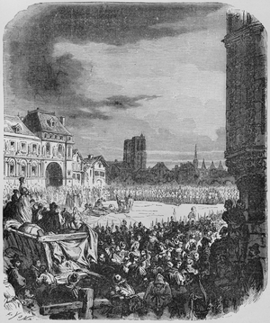 Execution of Francois Ravaillac en place de greve a Paris, 1610 (Engraving)
