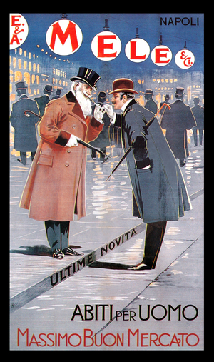 Two Gentlemen, both with cigarettes share a light, 1900 (print)