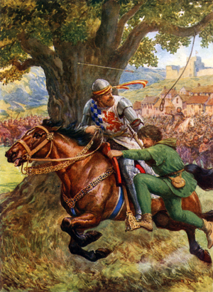 "Robin Hood Rescues Little John" (colour litho)